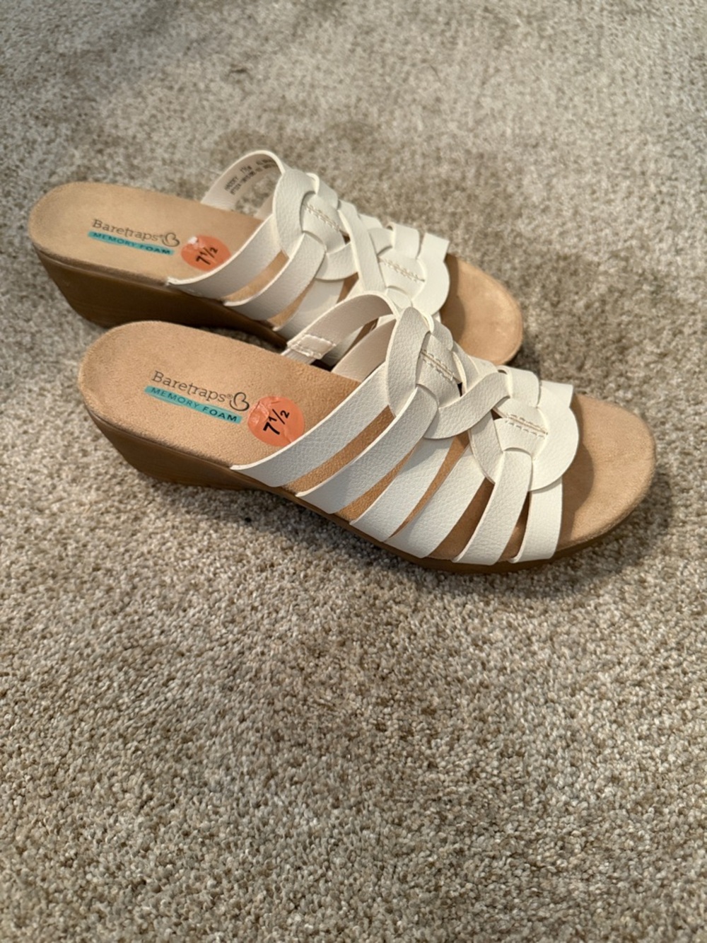 BareTraps Cream Multi-Strap Wedge Slide Sandals